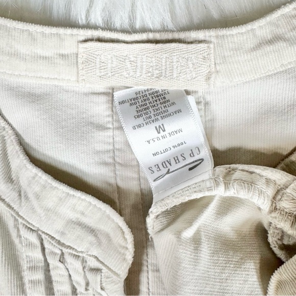 CP Shades Pintuck Pleated Velvet Corduroy Cream 3/4 Sleeve Roll Tab Tunic Top M - Picture 11 of 14